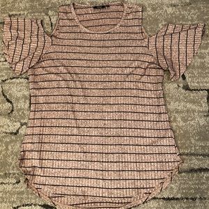 Cold shoulder top - blush and black striped